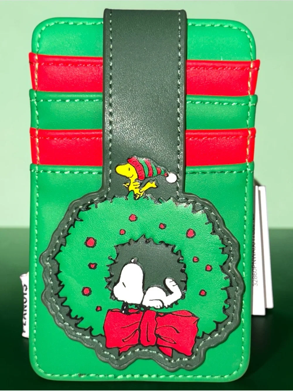 Loungefly Green Red Snoopy Holiday Wreath Cardholder Wallet